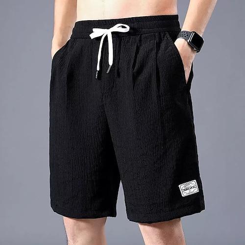 Herren Shorts Kurze Hosen Lässige Shorts Kordelzug Elastische Taille Gerade geschnitten Feste Farbe Atmungsaktiv Draussen Knielänge Casual Täglich Baumwollmischung Casual Athleisure Grün Schwarz