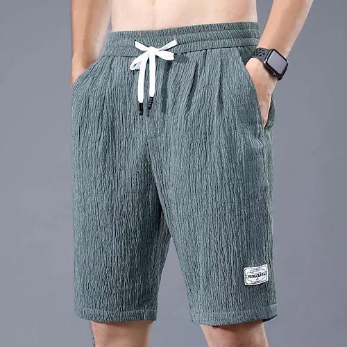 Herren Shorts Kurze Hosen Lässige Shorts Kordelzug Elastische Taille Gerade geschnitten Feste Farbe Atmungsaktiv Draussen Knielänge Casual Täglich Baumwollmischung Casual Athleisure Grün Schwarz