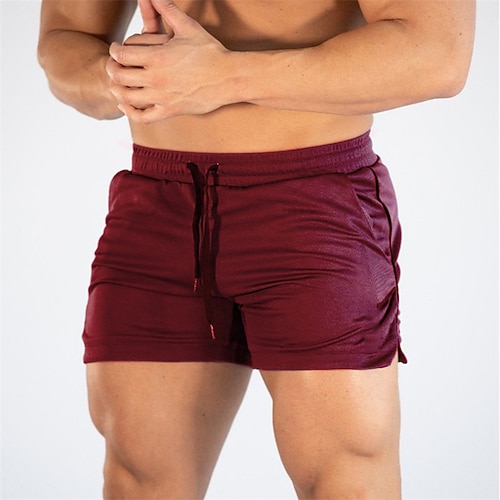 Herren Shorts Kurze Hosen Sport Ausgehen Wochenende Laufen Bequem Kordelzug Elastische Taille Glatt Knielänge Gymnastik Sportkleidung Meerblau Weinrot Mikro-elastisch Image