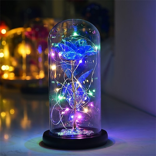künstliche blumen rose ewige rose in glas led kuppel dekor valentinstag geschenke für frauen freundin frau muttertag hochzeit Image