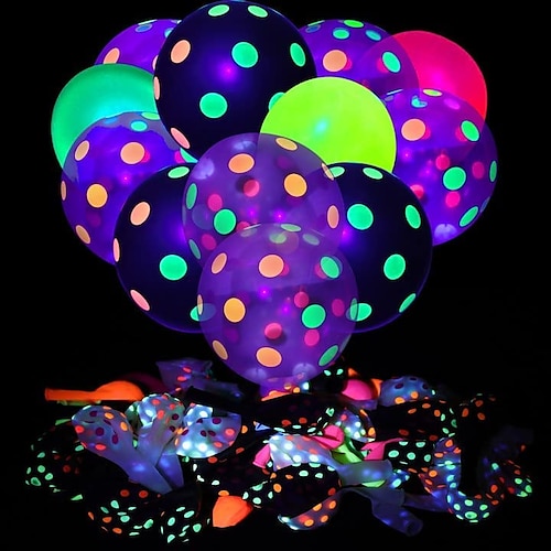10 stücke glow in the dark ballon 12 zoll 30cm karneval party dekoration transparent fluoreszierende welle dot candy farbe dot hochzeit party dekoration Image