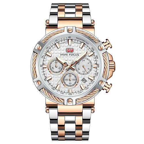 MINI FOCUS Chronograph Multifunktionale Quarz Herren Uhren Luxus Edelstahl Armband Business männliche Uhr Wasserdicht relogio masculino Image