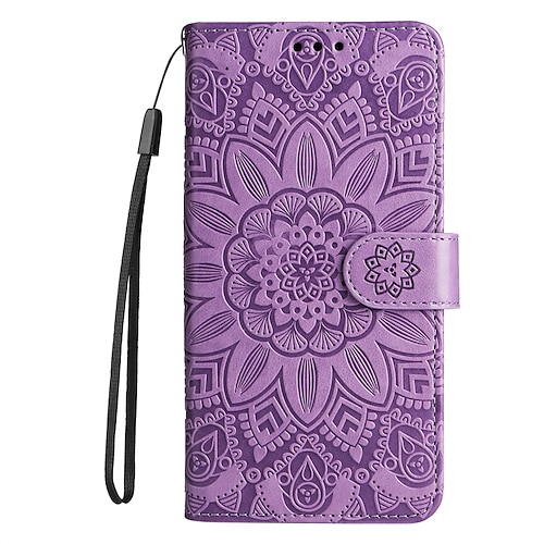 Handy Hülle Handyhüllen Für Samsung Galaxy S25 S22 S21 FE S21 Ultra Plus A54 A32 Brieftaschenhülle Flip Geprägt Mit Handgelenkschlaufe Blume TPU PC Image