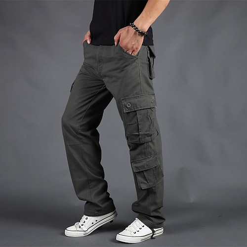 Herren Cargohose Cargohosen Cargohose Hose Hosen Fallschirmhose Bein Kordelzug Multi Pocket Gerade geschnitten Glatt Komfort tragbar Outdoor Täglich Ausgehen Sport Stilvoll Tarnblau Tarnung Schwarz Image