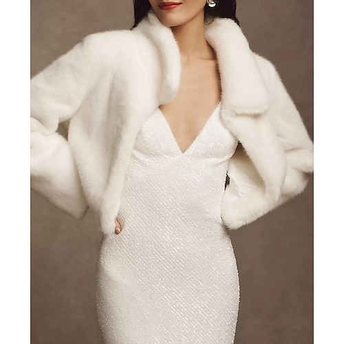 Pelzumhänge Schals Wickeltücher für Frauen Elegant warm halten Langarm Terylen Hochzeit Schals Mit Federn / Pelzl Für Hochzeit Herbst Winter Image