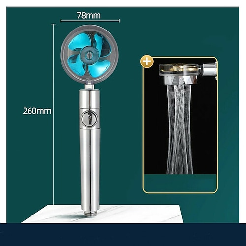 Duschkopf wassersparender Durchfluss 360 Grad drehbar mit kleinem Lüfter ABS Regen Hochdrucksprühdüse Badezimmerzubehör Image