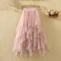 Gonne di Tulle irregolari da donna gonna Tutu in maglia elastica a vita alta moda gonne lunghe a