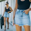 2023 estate nuova gonna corta in Denim da donna moda Sexy Jeans strappati con bordo grezzo Mini