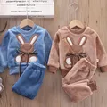 2023 moda bambino bambini pigiama bambino bambini top + pantaloni 2 pezzi tute simpatico coniglio