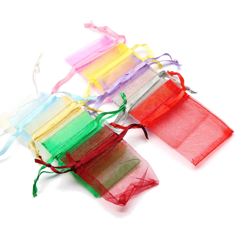 50 pz/lotto 7x9 cm 9x12 cm 10x15 13x18 cm Coulisse Sacchetti Regalo In Organza Sacchetto di Imballaggio Dei Monili Festa di Nozze Imballaggio Sacchetti Regalo