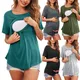 New Maternity Clothes Womens Short Sleeve Crew Neck Solid Color Asymmetrical Flap Nursed Tops Casual