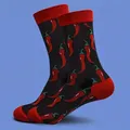 1Pair Red Pepper Pattern Socks Men's Warm Mid-calf Socks Novel and Comfortable Cotton Socks