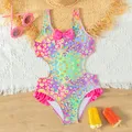Bright and colorful girls swimwear with bow ruffle one-piece Bathing Suit Teen girls Summer Beach
