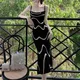 French Vintage Elegant Strap Long Dress High Grade Wave Stripe Knitted Mid length Dresses Women's