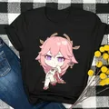 2024 New Women T-shirt Genshin Impact Yae Miko Short Sleeve T-shirts Female 90S Fashion Cartoon