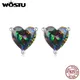 WOSTU 925 Sterling Silver 7MM Heart Stud Earrings Women Rainbow Mystic Topaz Wedding Earring Party