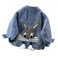 3 4 5 6 8 10 12 Years Girls Denim Jacket Cartoon Rabbit Pattern Lapel Fashion Coats For Teen-agers