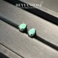 HEYYA STONE Oval Natural Emerald Stud Earrings For Women 925 Silver Earrings Simple Fine Jewelry