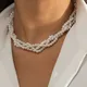 Boho Sweet Imitation Pearl Fried Dough Twists Beaded Collar Necklace Women 2023 Simple Romantic