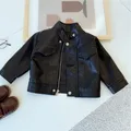 2024 New Girls Boys Black Pu Zipper Jackets Kids Baby Leather Jacket Spring Autumn Cool Coat