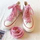 Fashion Ins Pink Hairy Soft Shoelace For Girls Cute caterpillar Women High-top Canvas White shoes