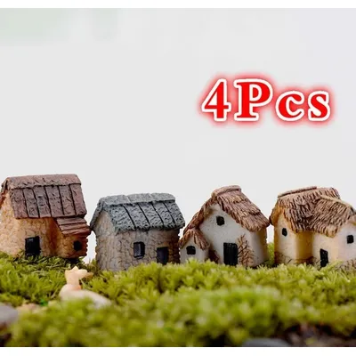4Pcs House Miniature Figurine Fairy Garden Accessory Home Decoration Cartoon Animal Building Statue Resin Craft Doll Car