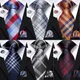 Hi-Tie Designer Silk Wedding Tie For Men Blue White Plaid Handky Cufflink Set Fashion Necktie For