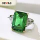 OEVAS 100% 925 Sterling Silver Sparkling 10*14mm Emerald Cut Green Wedding Ring For Women High