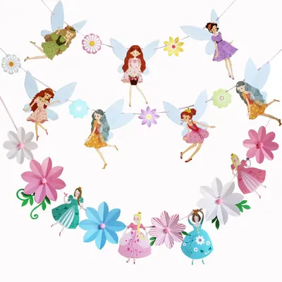 3.5M Flower Fairies Girls Birthday Banner Fairy Birthday Party Decorations Princess Garland Birthday