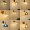 Art Deco Led Wall Lamp with Pull Switch Color Nordic Bedside Reading Lamp Japanese Glass Interior