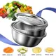 LMETJMA 3 in 1 Vegetable Slicer Cutter Drain Basket Stainless Steel Vegetable Julienne Grater Salad