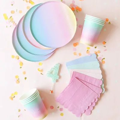 Rainbow Tableware Set for Birthday Party Decorations Rainbow Tableware Paper Plates Cups Napkins