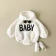 INS 2023 Winter Baby Boys Soft Fleece Hoodie Pullover Romper Letter Baby Clothes Baby Girls Fake Fur