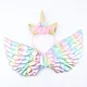 Rainbow Angel Wings Unicorn Headband Costume Hairband Set Unicorn Theme Girls Birthday Baby Shower