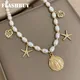 Flashbuy Shell Starfish Coin Charms Pearl Necklaces For Women Statement Temperament Fashion Jewelry