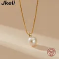 Jkeli Real 925 Sterling Silver Round Pearl Box Chain Choker Necklace For Women Party Cute Fine