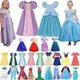Cotton Princess Style Maxi Dress Girls Disney Cinderella Aurora Elsa Anna Gown Soft Clothing Kid