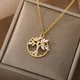 Tree of Life Pendant Necklace For Women Stainless Steel Gold Color Zircon Necklaces Boho Crystal