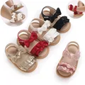 Toddler Crib Shoes Summer Baby Infant Girl Sandals Princess PU Pull Strap Flat Anti-Slip Rubber Sole