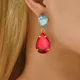 Korean Fashion Color Asymmetrical Water Drop Crystal Glass Piercing Chandelier Dangle Earrings For