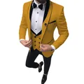 Men's Suits Slim Fit 3 Piece Prom Tuxedos Shawl Lapel Double Breasted Vest Tuxedos Blazer Wedding