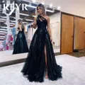 RFYR Sparkling Tulle a-line Prom Dress abito da sera blu scuro Sexy One Shoulder Side Split hinzline