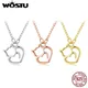 WOSTU 925 Sterling Silver Hollow Cat Pendant Necklace For Women Rose Gold Animal Charms Necklace