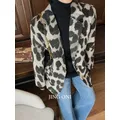 Leopard Jackets Wool Blend Coat Woman Clothing 2023 Y2k Korean Fashion Style Vintage Winter Elegant