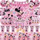 Minnie Mouse Party Decoration Balloons Disposable Tableware Set Pink Minnie Tablecloth Baby Shower