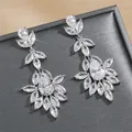 ZAKOL Leaf Marquise Zircon Bridal Earrings for Women Luxury Shiny Crystal Zirconia Long Drop Earring