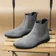 Plus Size 48 Classic Gray Men Chelsea Boots Comfort Suede Leather Shoes Men Dress Shoes Pointed