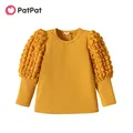 PatPat Toddler Girl Textured Ribbed Long Puff-sleeve Solid Color Tee Perfect for Outings and Daily