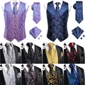 Wedding Purple Silk Men Vest Paisley Slim Fit Necktie Hankerchief Cufflinks Sets Male Sleeveless