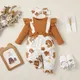 0-2-Year-Old Newborn Girls Rompers Spring Autumn Brown Long-Sleeved Stitching Flower Print 2PCS